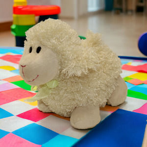 Homerbest Chenile Lamb Sheep Plush Stuffed Animal Green Ribbon